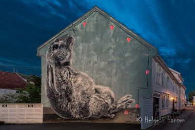 Street art
Avbildet kunstverk i Fjellgaten 9 må sies å være svært iøynefallende, og ble laget av den kvinnelige kunstneren Hama Woods under Smaabyfestivalen 2015 i Flekkefjord.
Keywords: Streetart